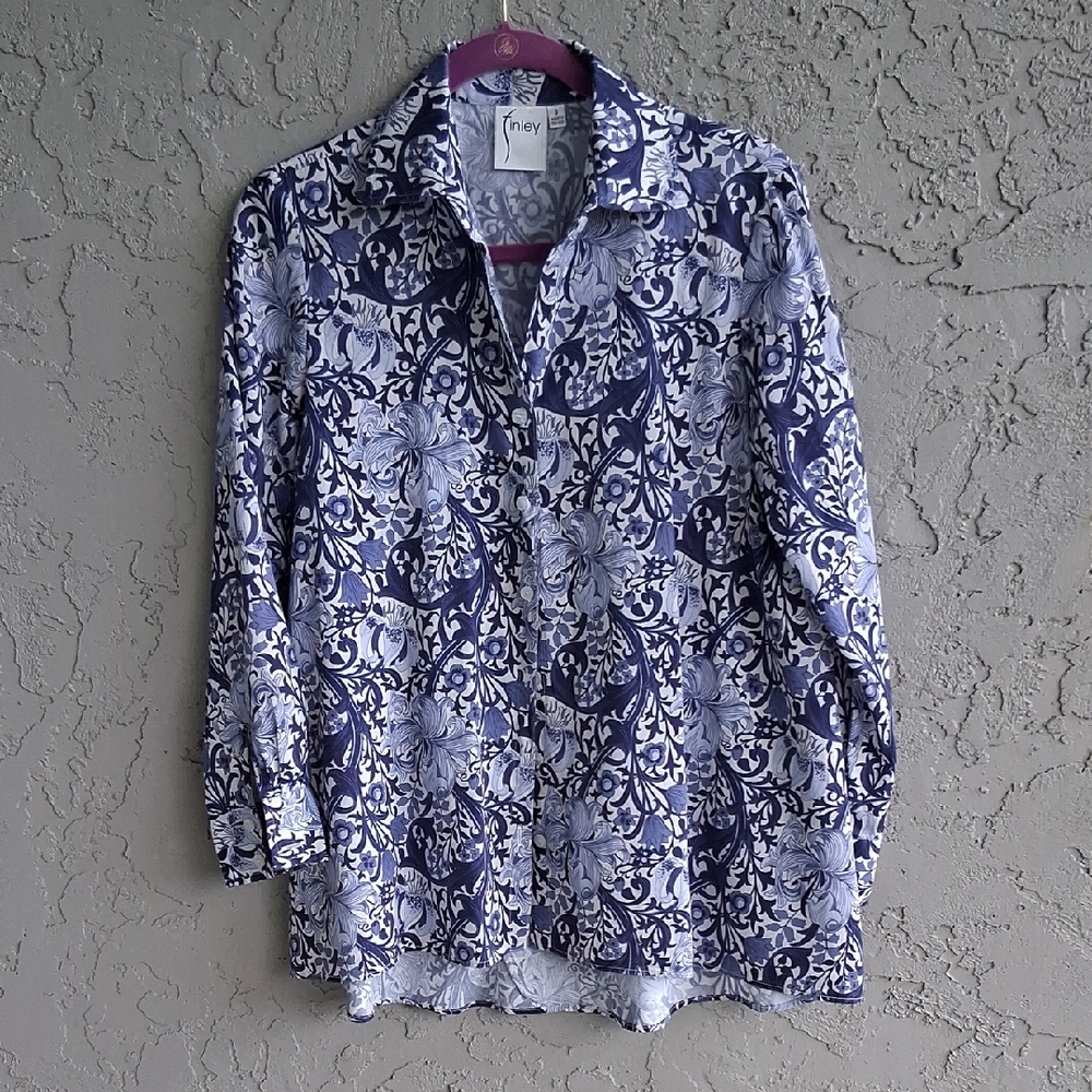 Finley Blue and White Casual Button Down Shirt